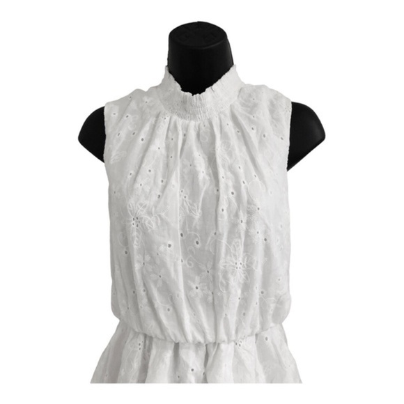 Laundry white eyelet elastic waist tiered neck tie sleeveless dress size 2 new - Picture 13 of 16